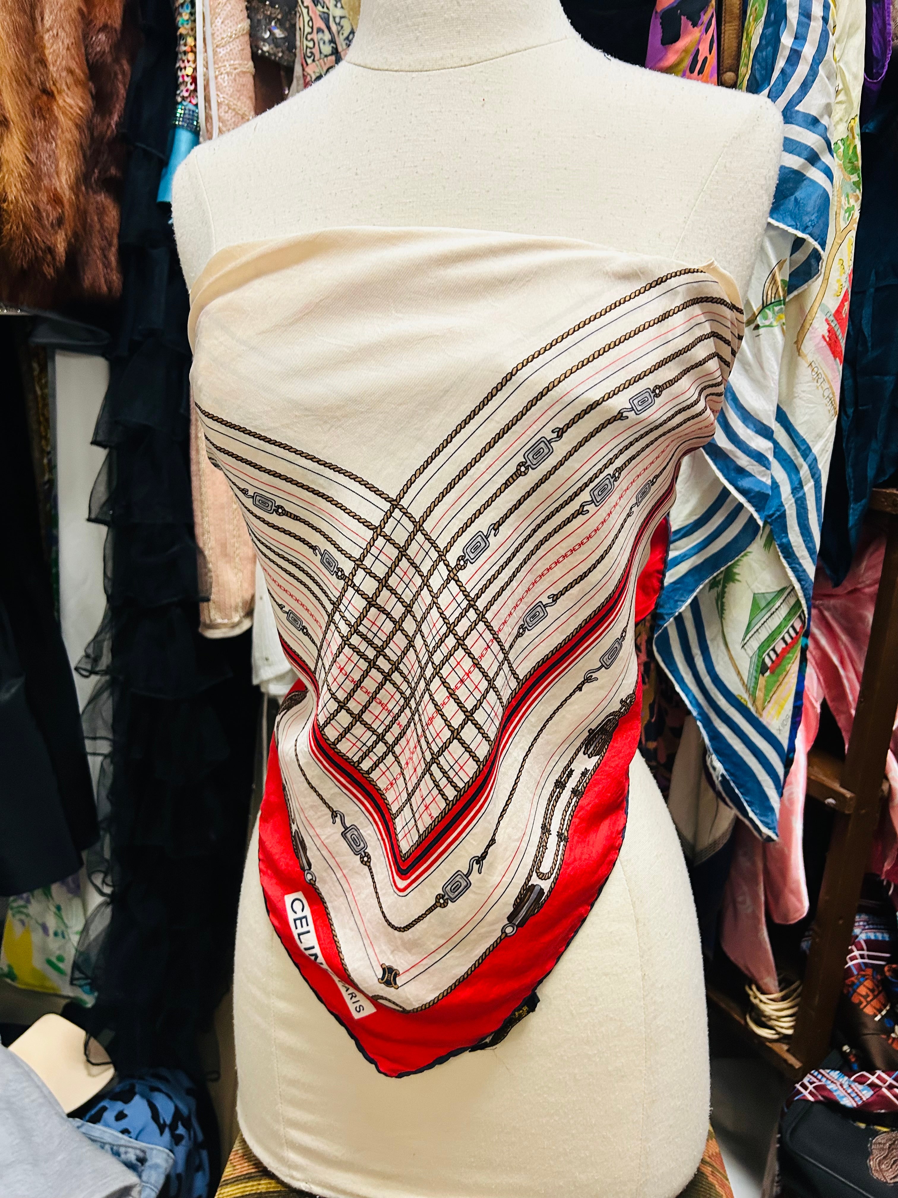 OOAK Upcycled VIntage Rope Print Celine Silk Scarf Poncho