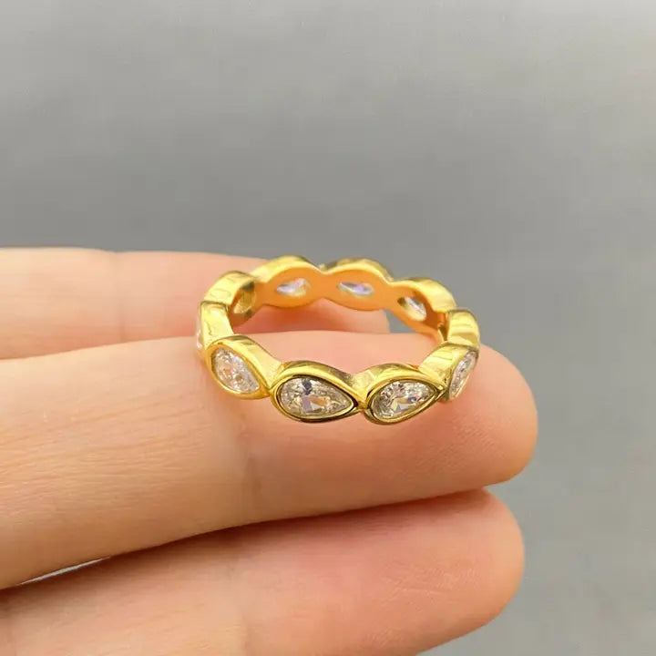 Multi Shape Zircon 18K Gold Plated S.Steel Ring