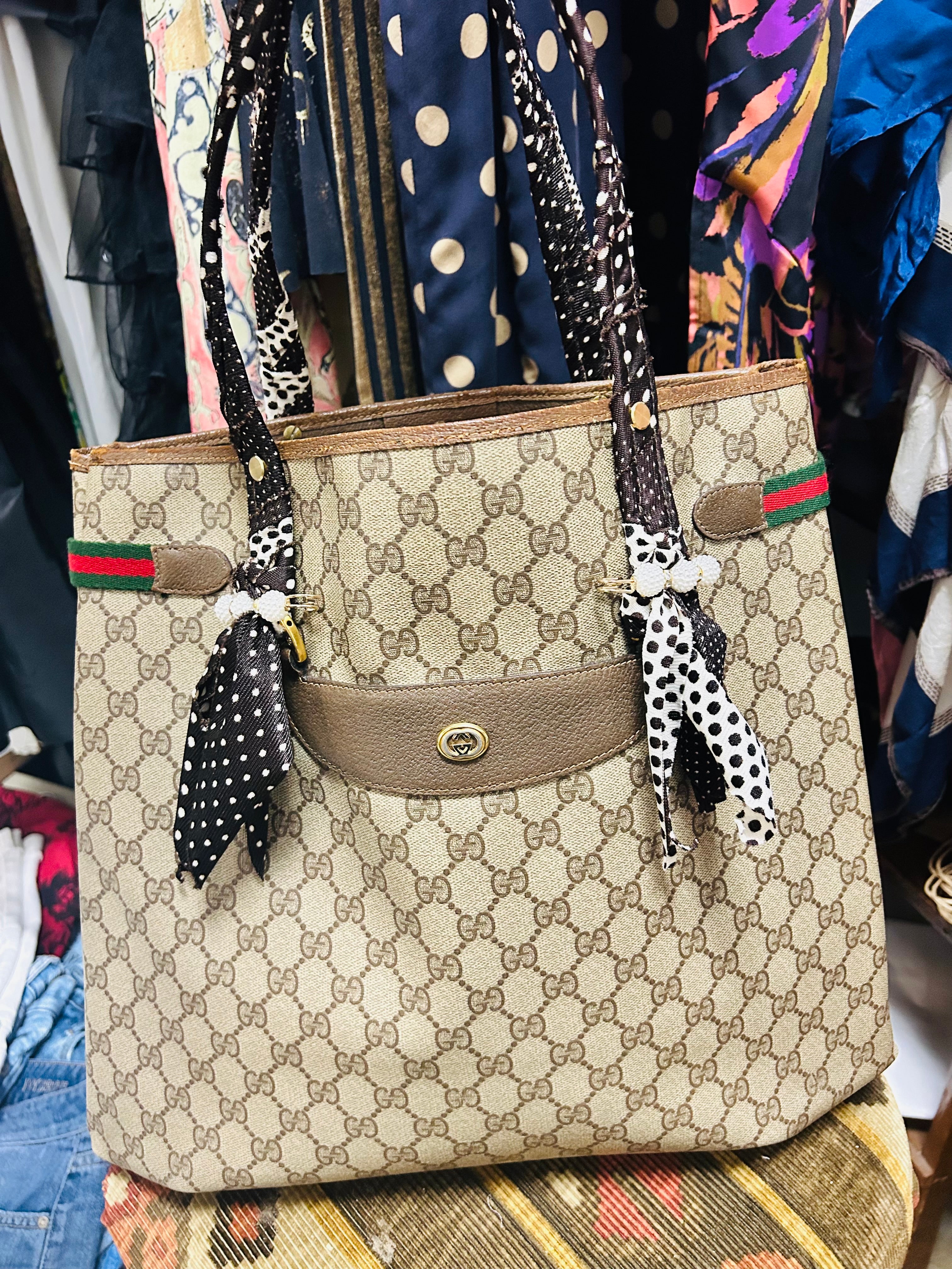 OOAK Authentic Vintage Supreme Gucci Bag with scarf-wrapped handles
