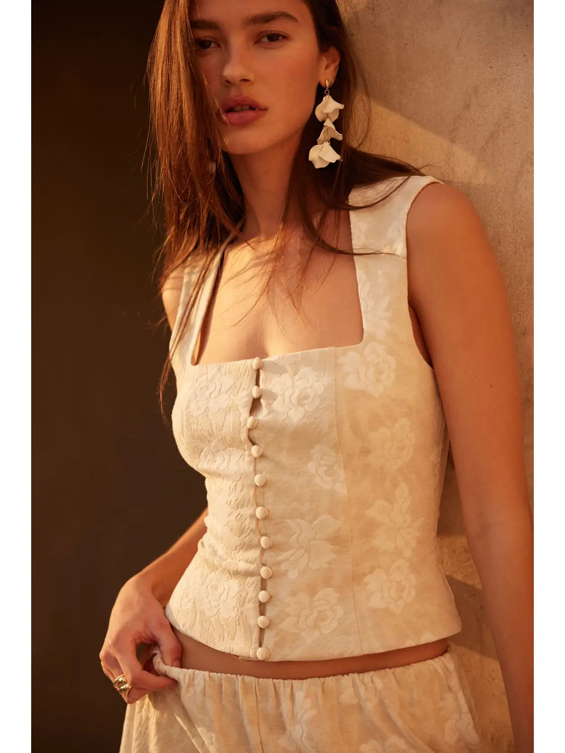 Floral Jacquard Tapestry Button-Front Corset Top