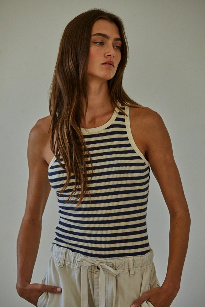 Knit Cotton Spandex Ribbed Striped Tank Top