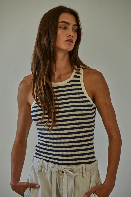 Knit Cotton Spandex Ribbed Striped Tank Top