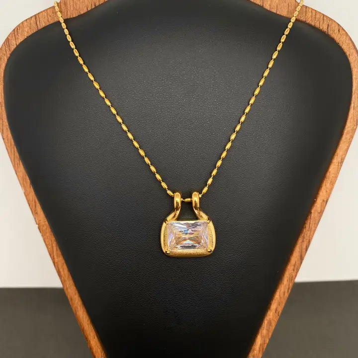 Square Zircon 18K Gold Plated Stainless Steel Necklace