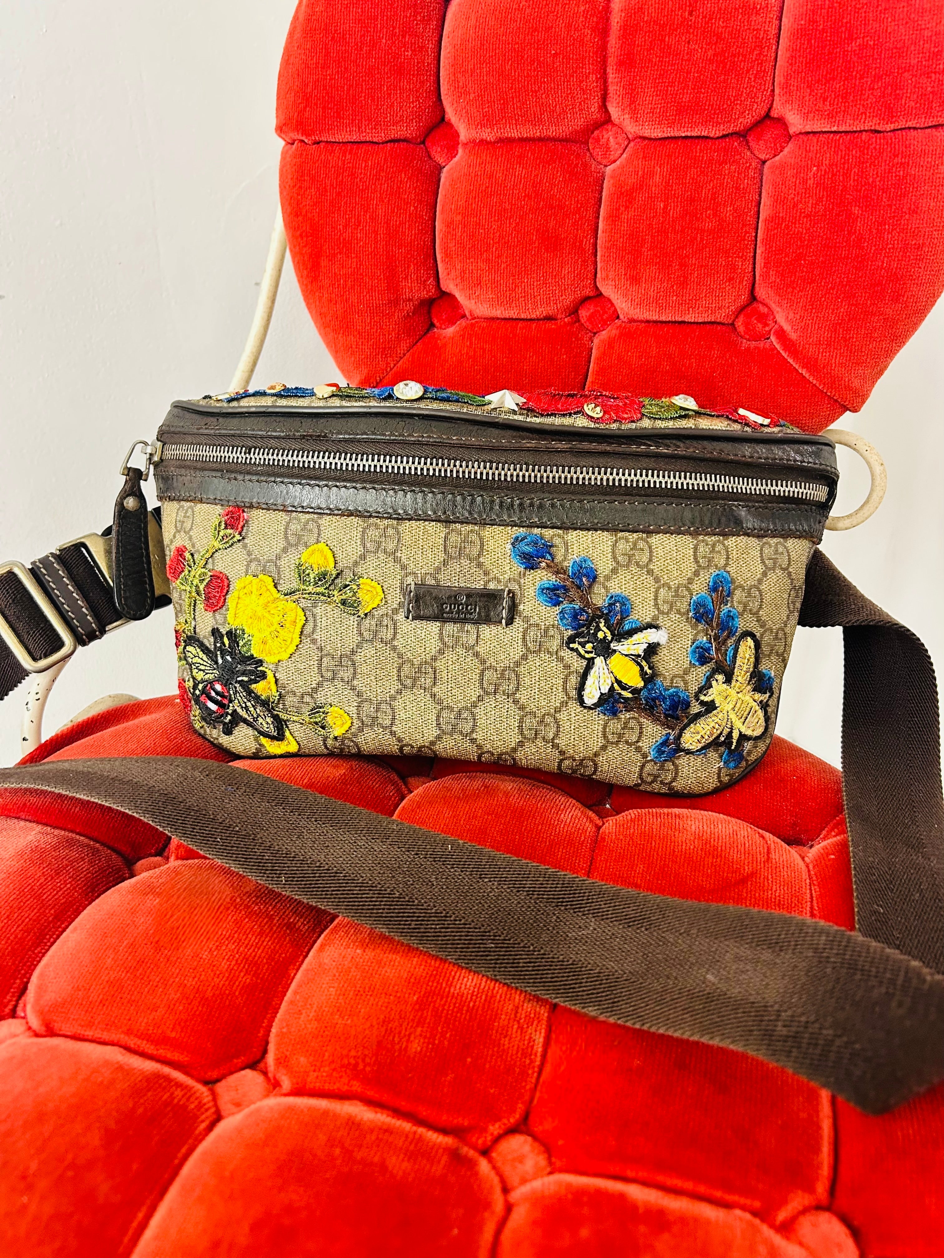 OOAK Upcycled Vintage Gucci GG Canvas Floral & Bee Belt Bag