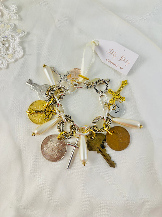 One of a kind vintage upcycle charm bracelet 
