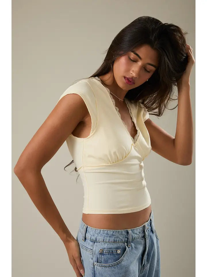 V-Neckline Top with Smocked Back Detail