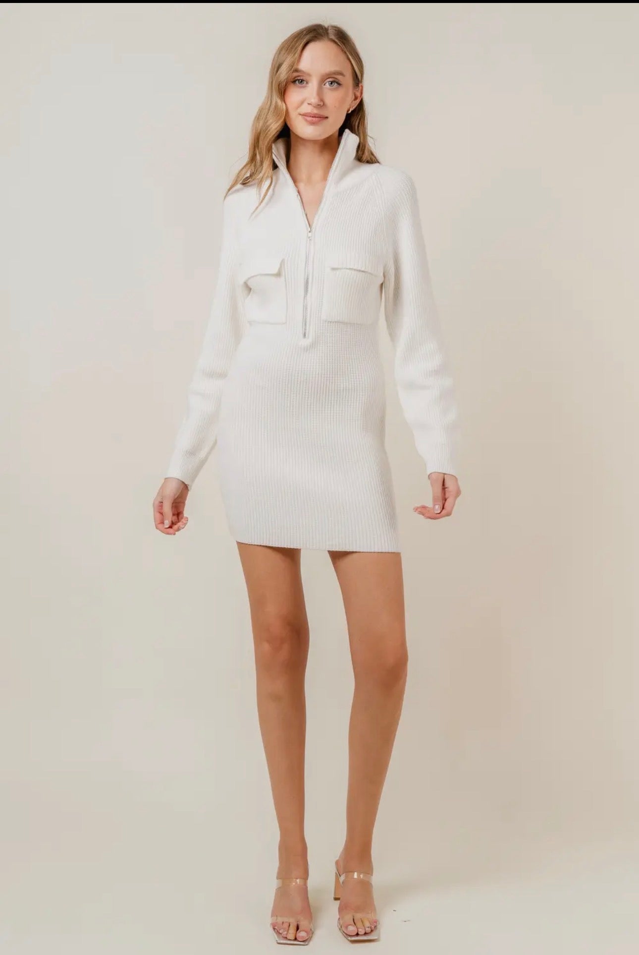 LONG SLEEVE MINI SWEATER DRESS WITH ZIPPER