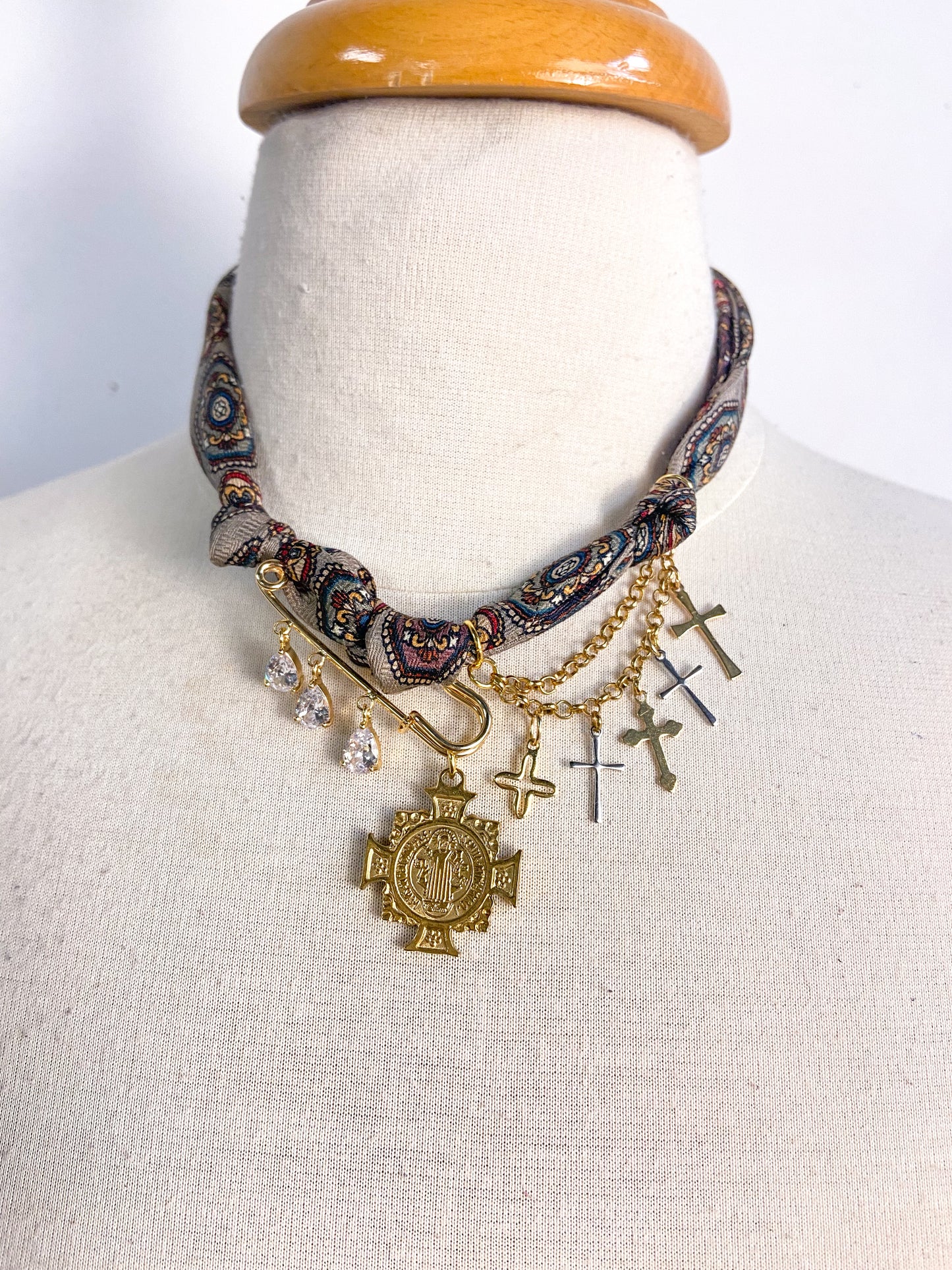 Gold Plated Brass Cross pendant and Charms