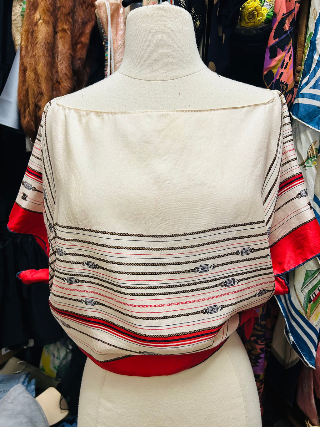 OOAK Upcycled VIntage Rope Print Celine Silk Scarf Poncho
