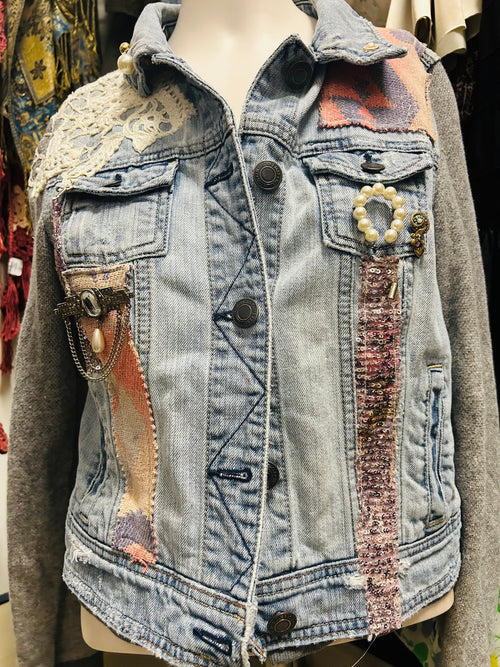 OOAK Vintage Denim Sweatshirt Sleeve Jacket