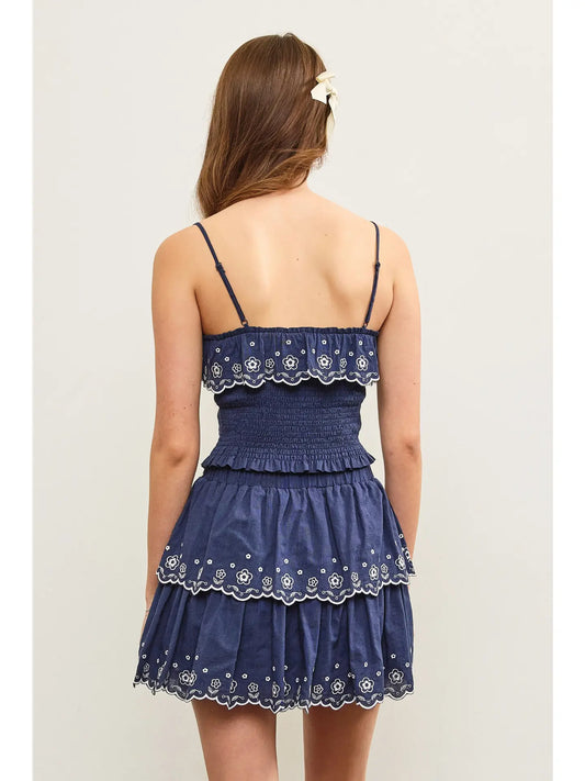 Embroidered Ruffle Smocked Cami Top