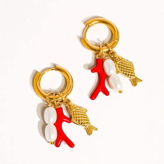 Rocaille 18K Gold Fish Pearl Earring