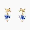 Gold Bow Ceramic Heart Drop Earrings