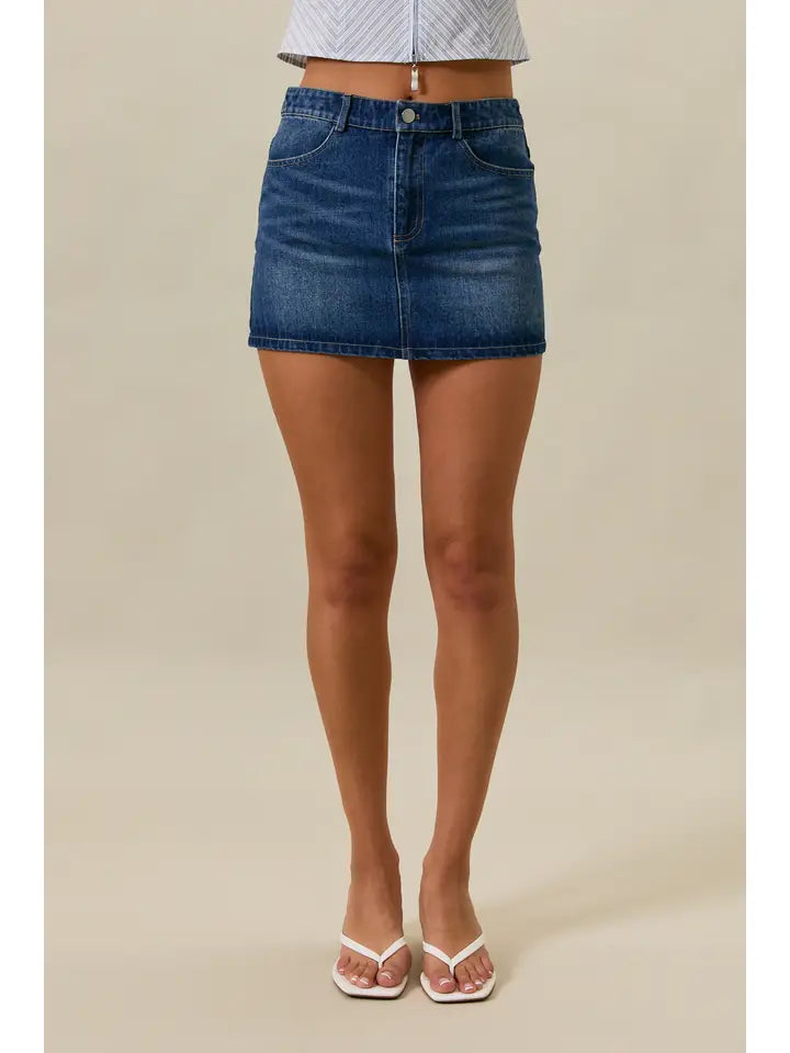 Mid Waisted Washed Denim Mini Skirt