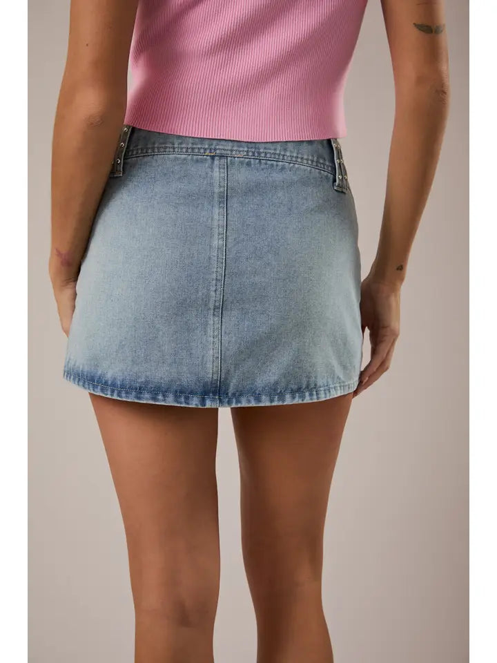 Low Rise Denim Skirt with Stud Detail