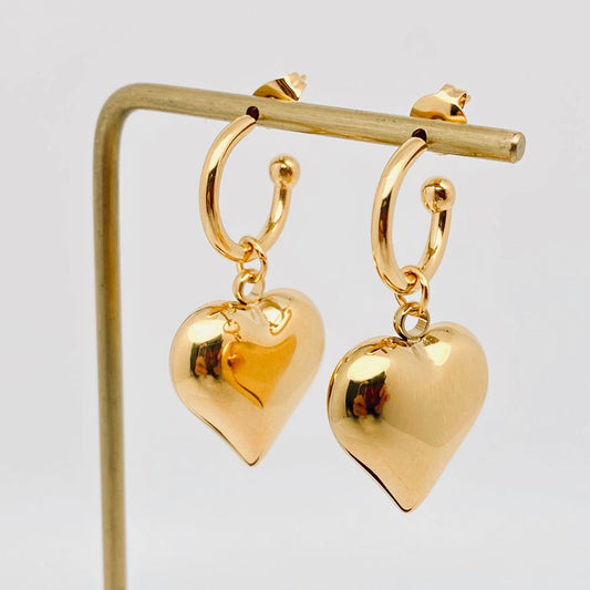 18K Gold Plated Stainless Steel Heart Charm Earrings