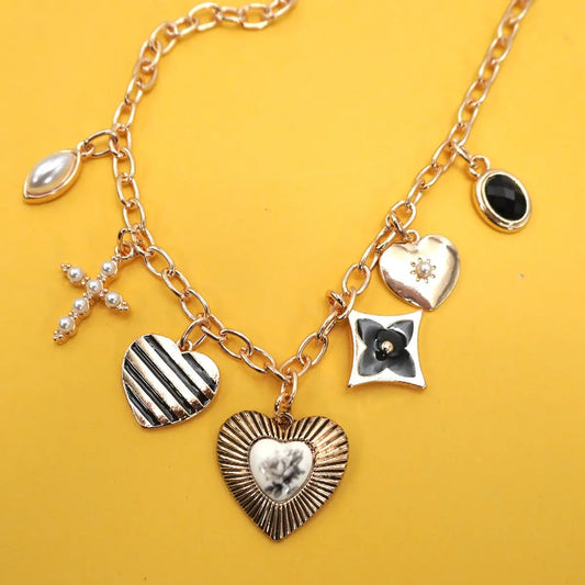 Charm Necklace-Vintage Heart Clover Cross