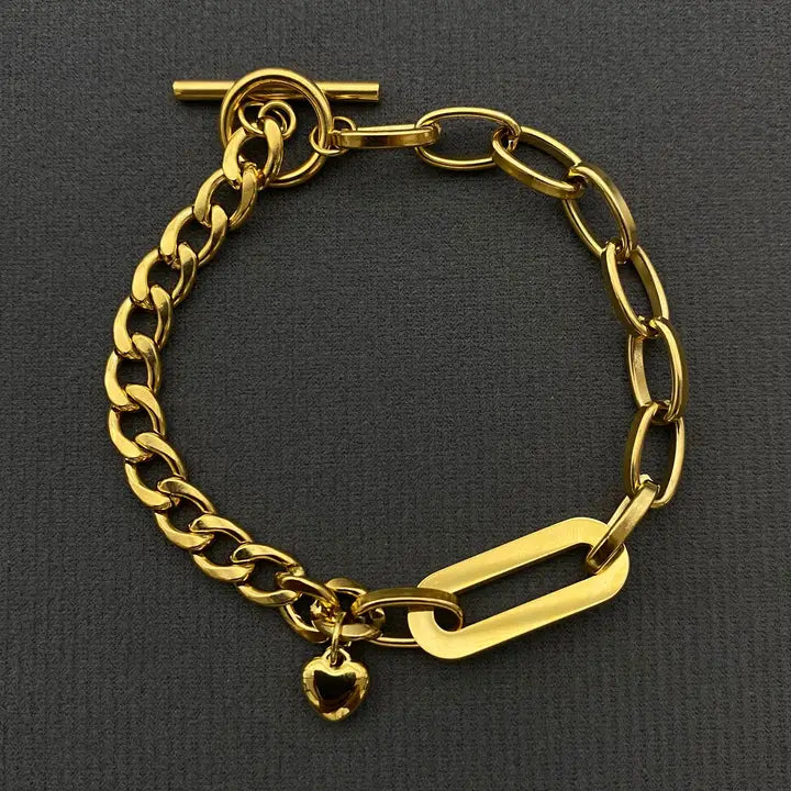 Glossy Heart Charm 18K Gold Plated S.Steel Bracelet