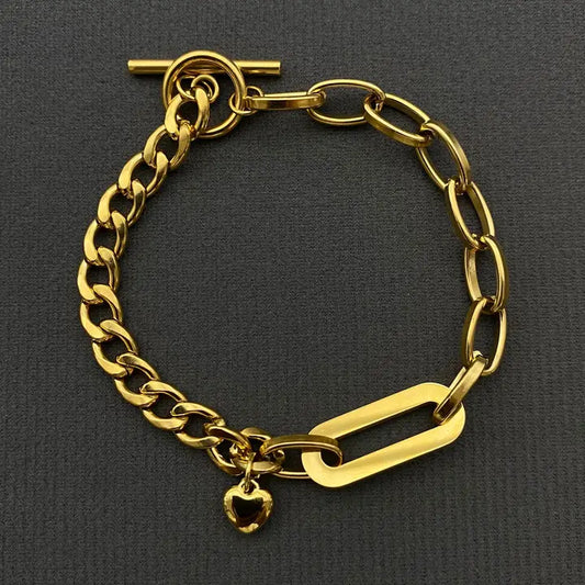 Glossy Heart Charm 18K Gold Plated S.Steel Bracelet