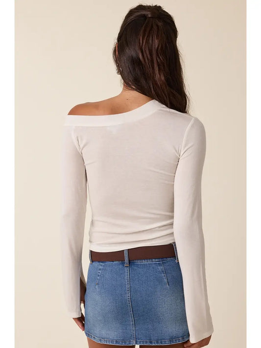 One-Shoulder Solid Color Plain Knit Top