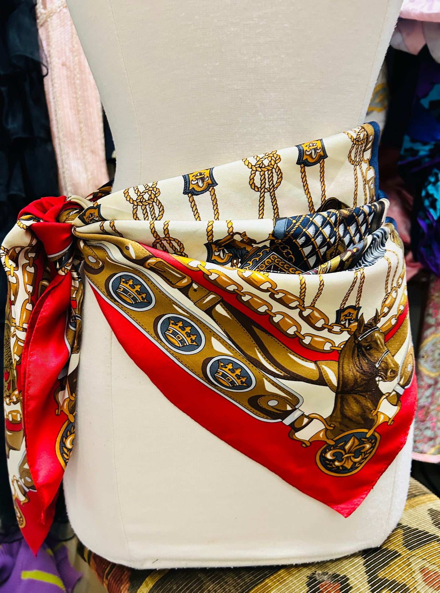 OOAK Equestrian Silk Print Scarf Top