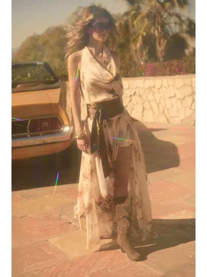 Floral Print Chiffon Tie Waist Maxi Skort