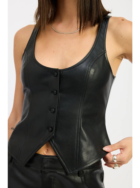 Button Up Leather Vest Top
