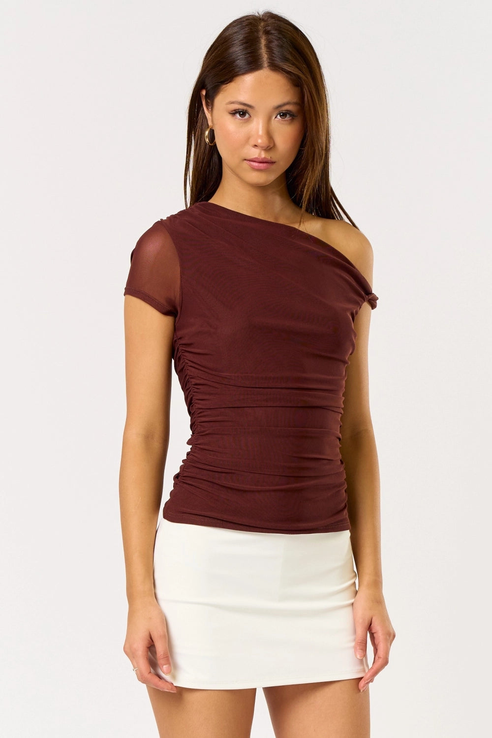 Twist Sleeve Asymmetrical Top