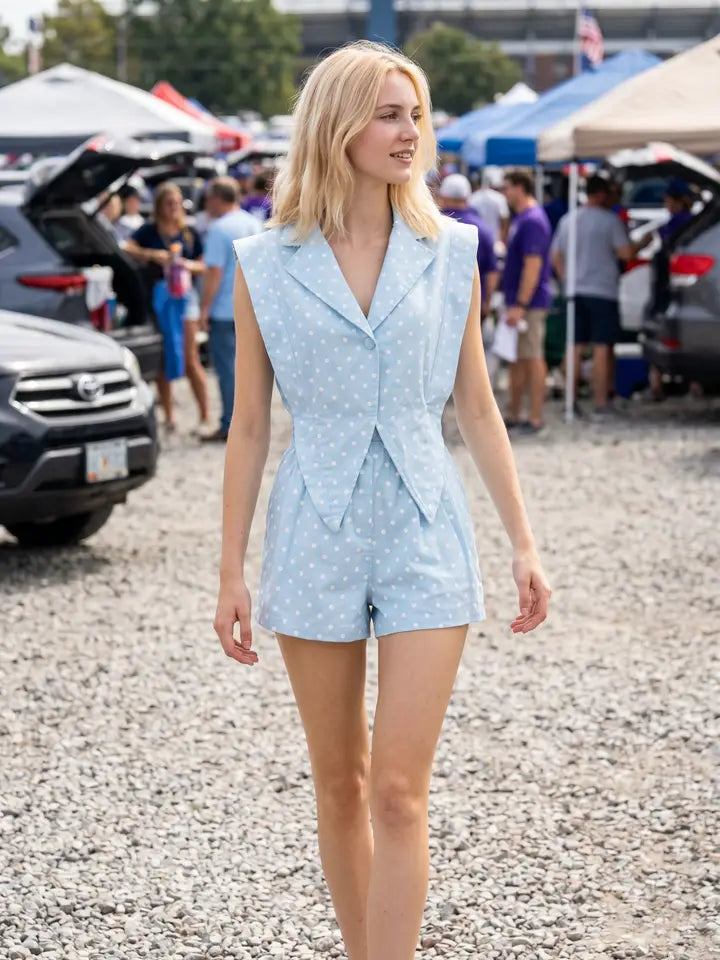 Polka Dot Tailored Romper