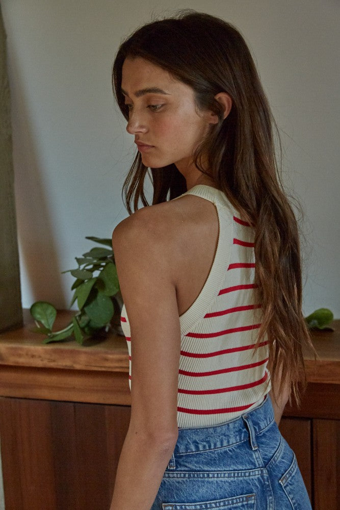 Knit Sweater Ribbed Striped Tank Top