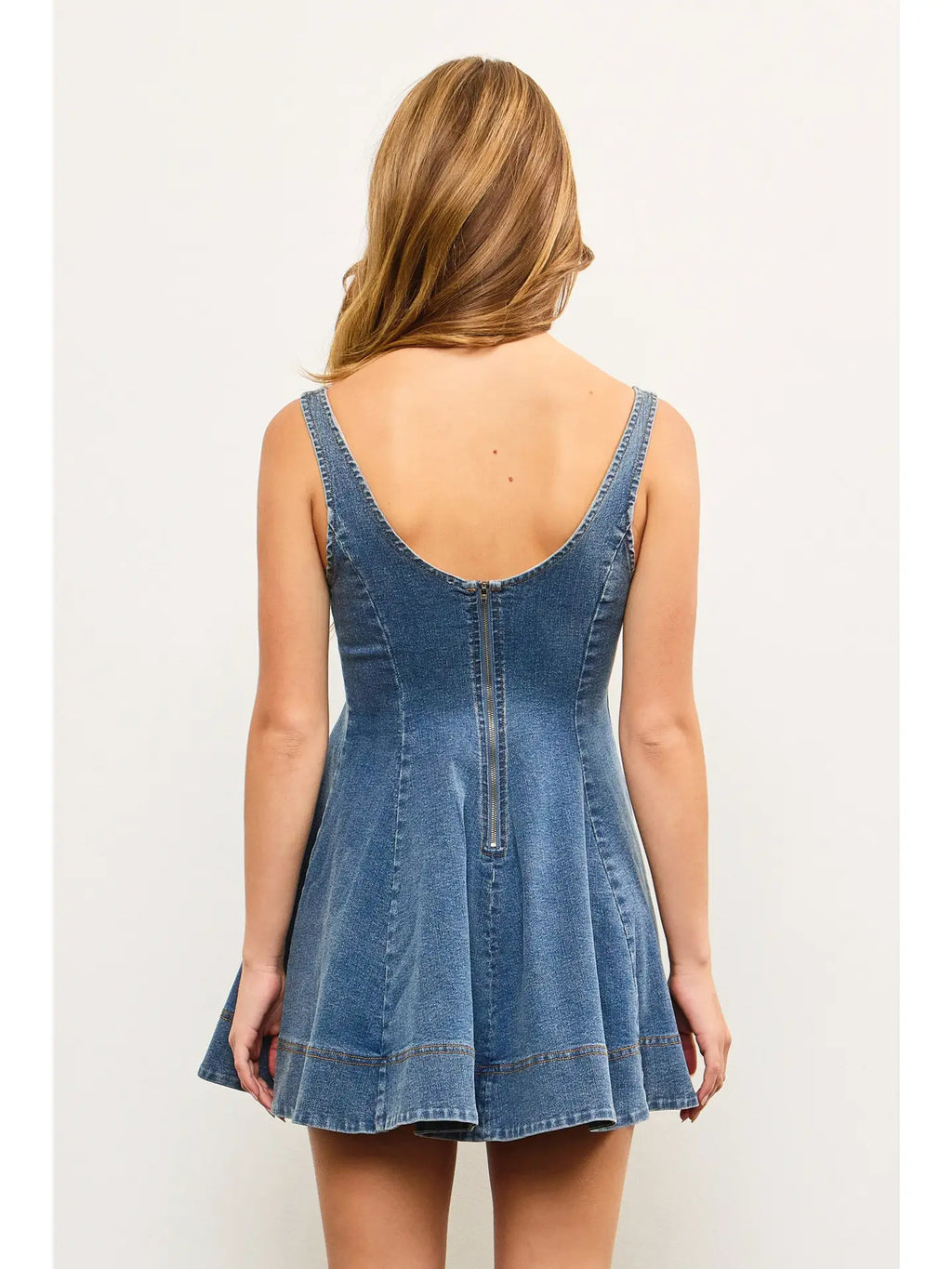 Flare Seamed Seemless Denim Dress