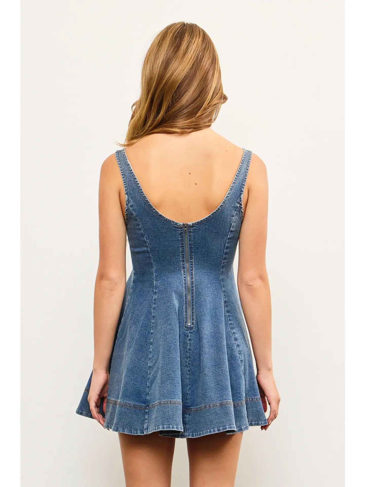 Flare Seamed Seemless Denim Dress