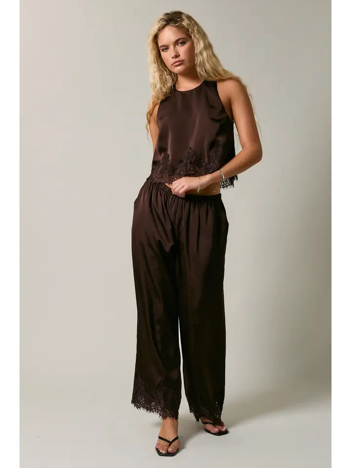 Halter Neck Lace Trim Detail Sleeveless Top