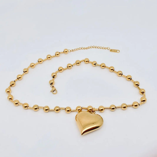 Large Heart Charm18K Gold Plated Steel Necklace