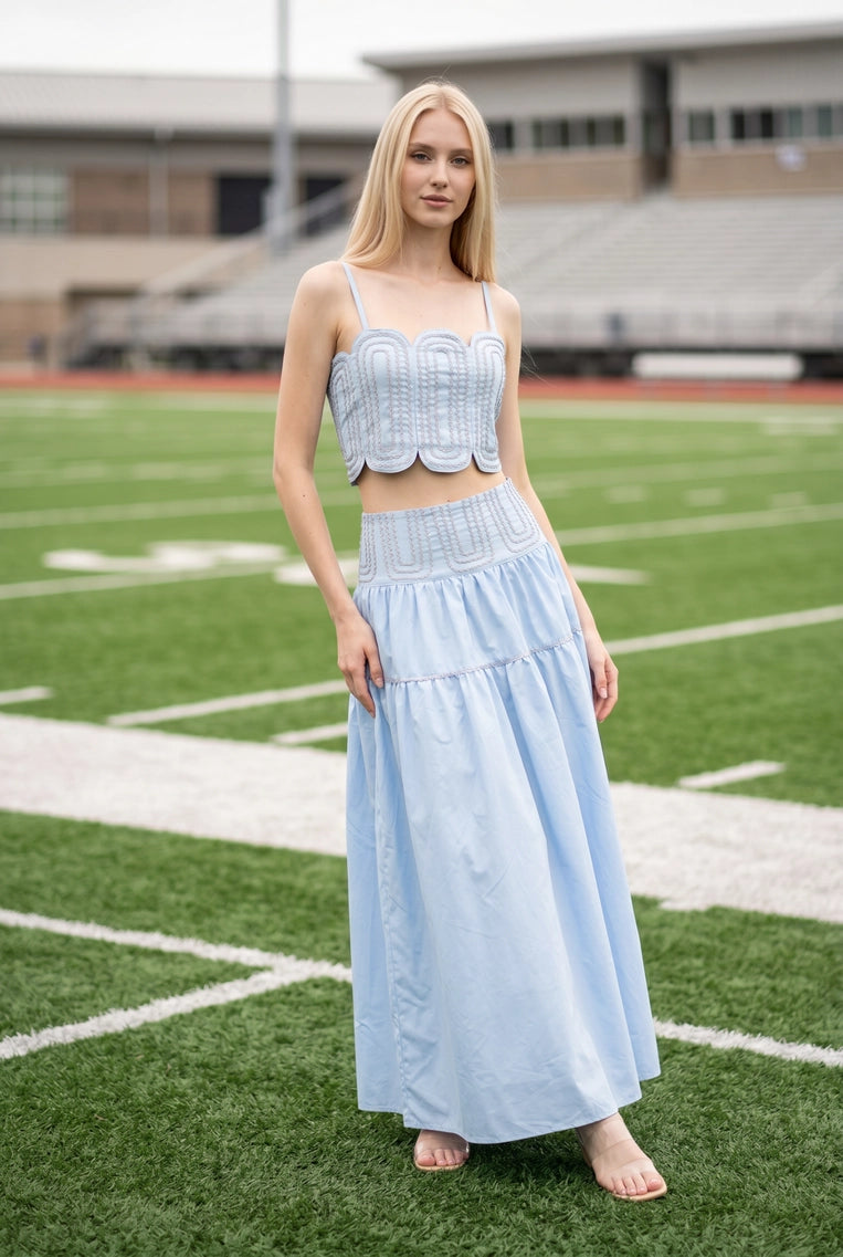 Silver Lace Trimmed Top & Skirt Set