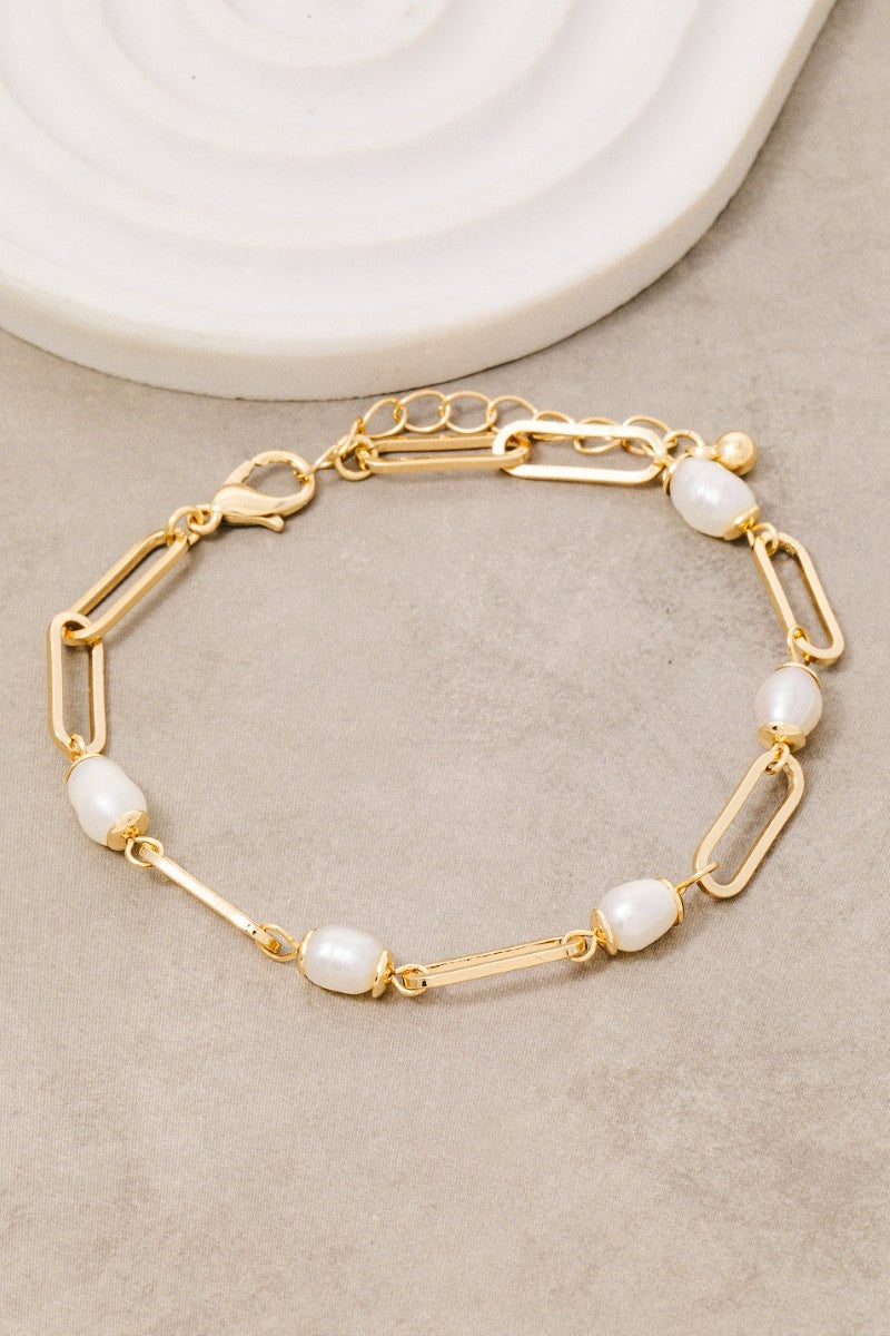 Freshwater Pearl And Oval Chain Bracelet