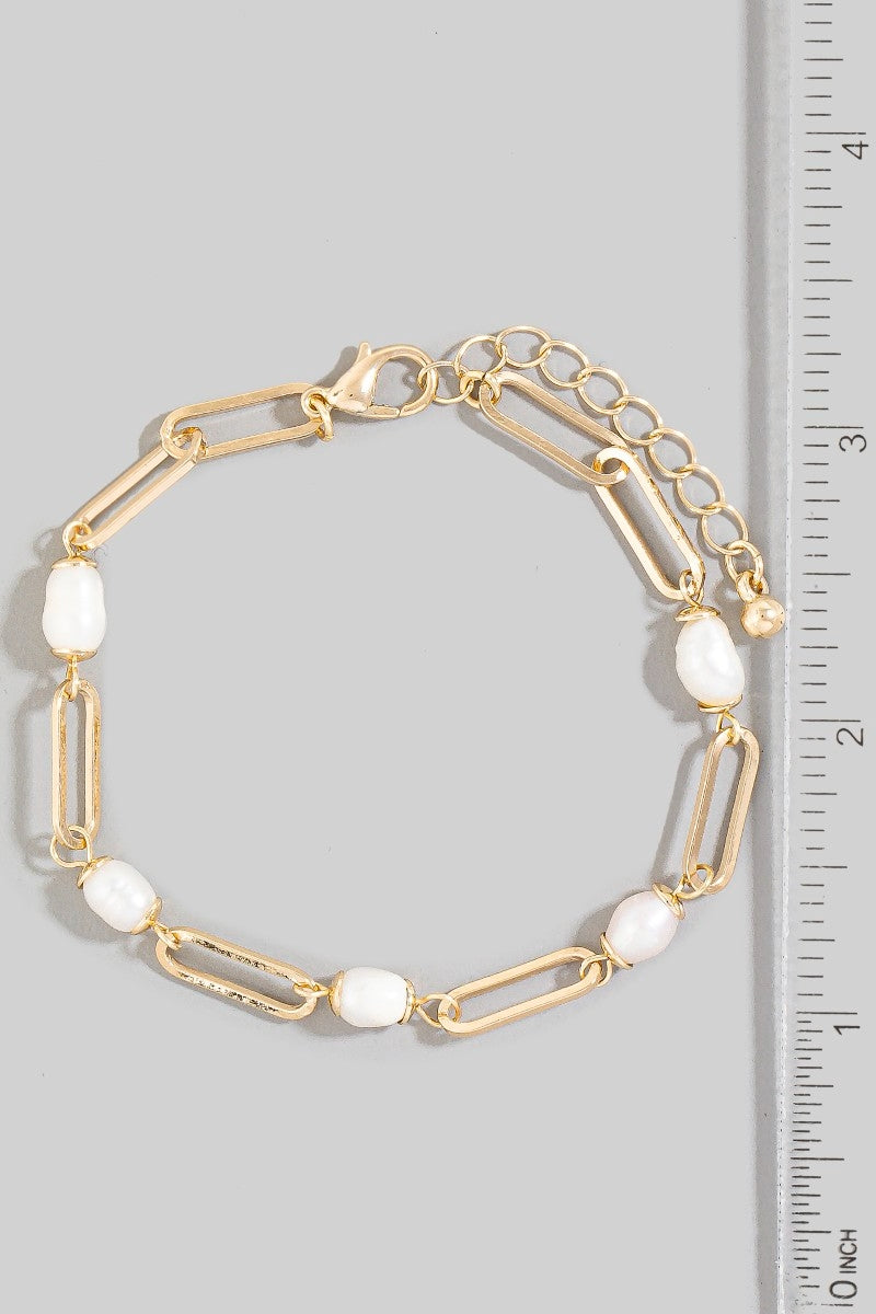 Freshwater Pearl And Oval Chain Bracelet