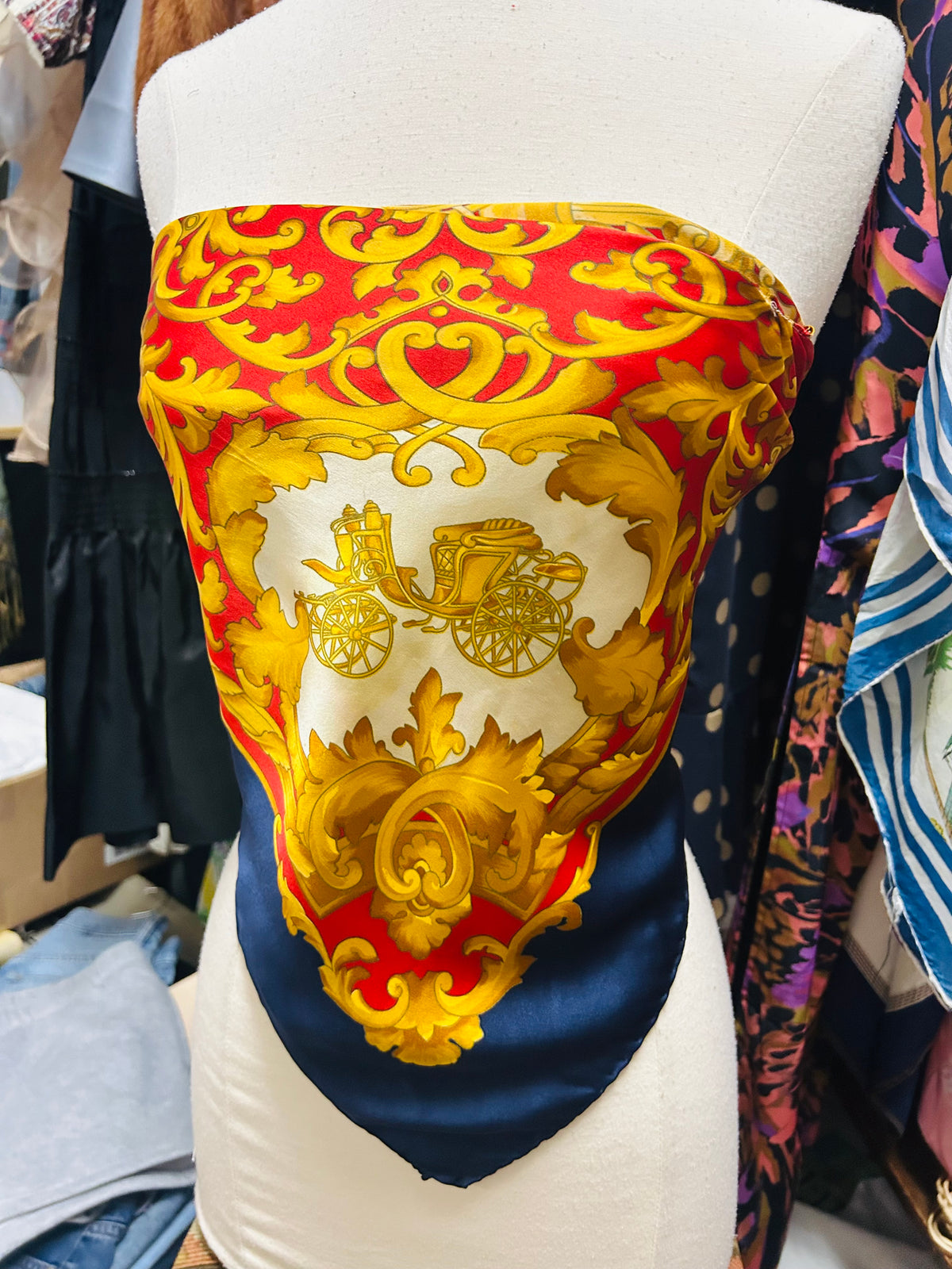 OOAK Upcycled Vntage Scroll Print Celine Silk Scarf Poncho