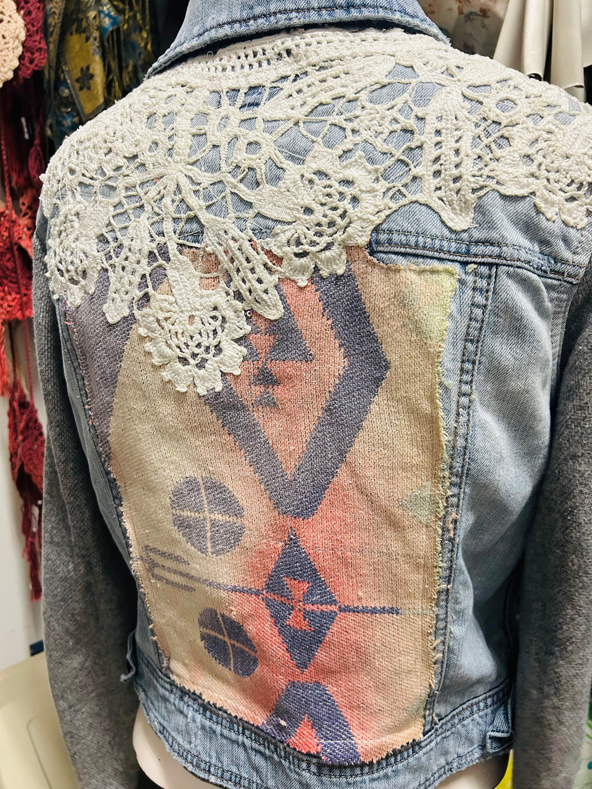 OOAK Vintage Denim Sweatshirt Sleeve Jacket