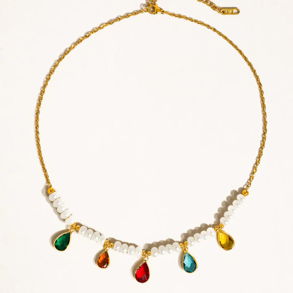 Voeux Party CZ Stone and Pearl Necklace