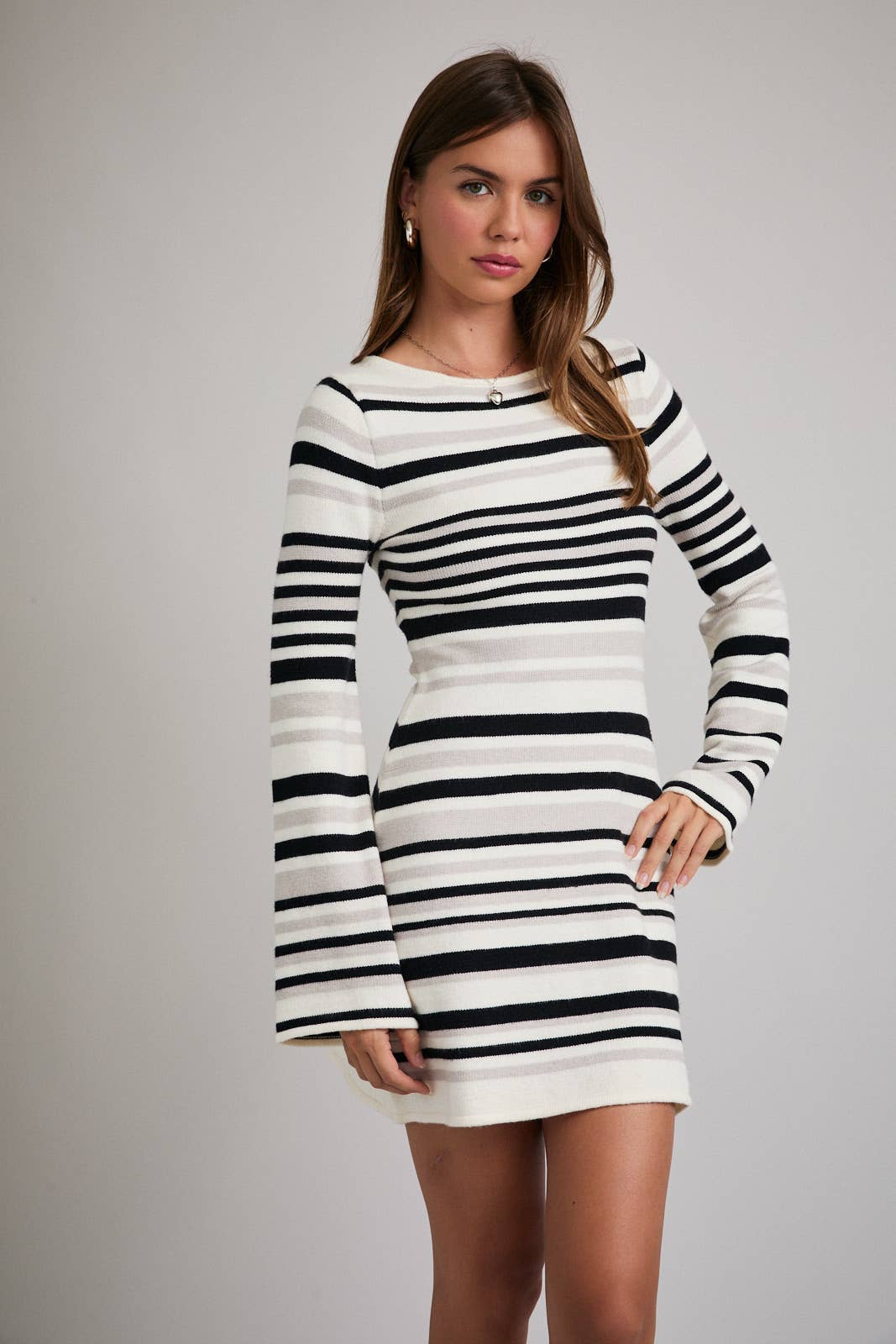 BOAT NECK BELL SLEEVE SWEATER DRESS