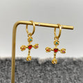 Inlaid Cz 18K Golden S.Steel Rose Cross Huggie Earrings