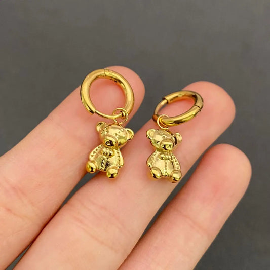 Mini Bear 18K Gold Plated S.Steel Huggie Earrings