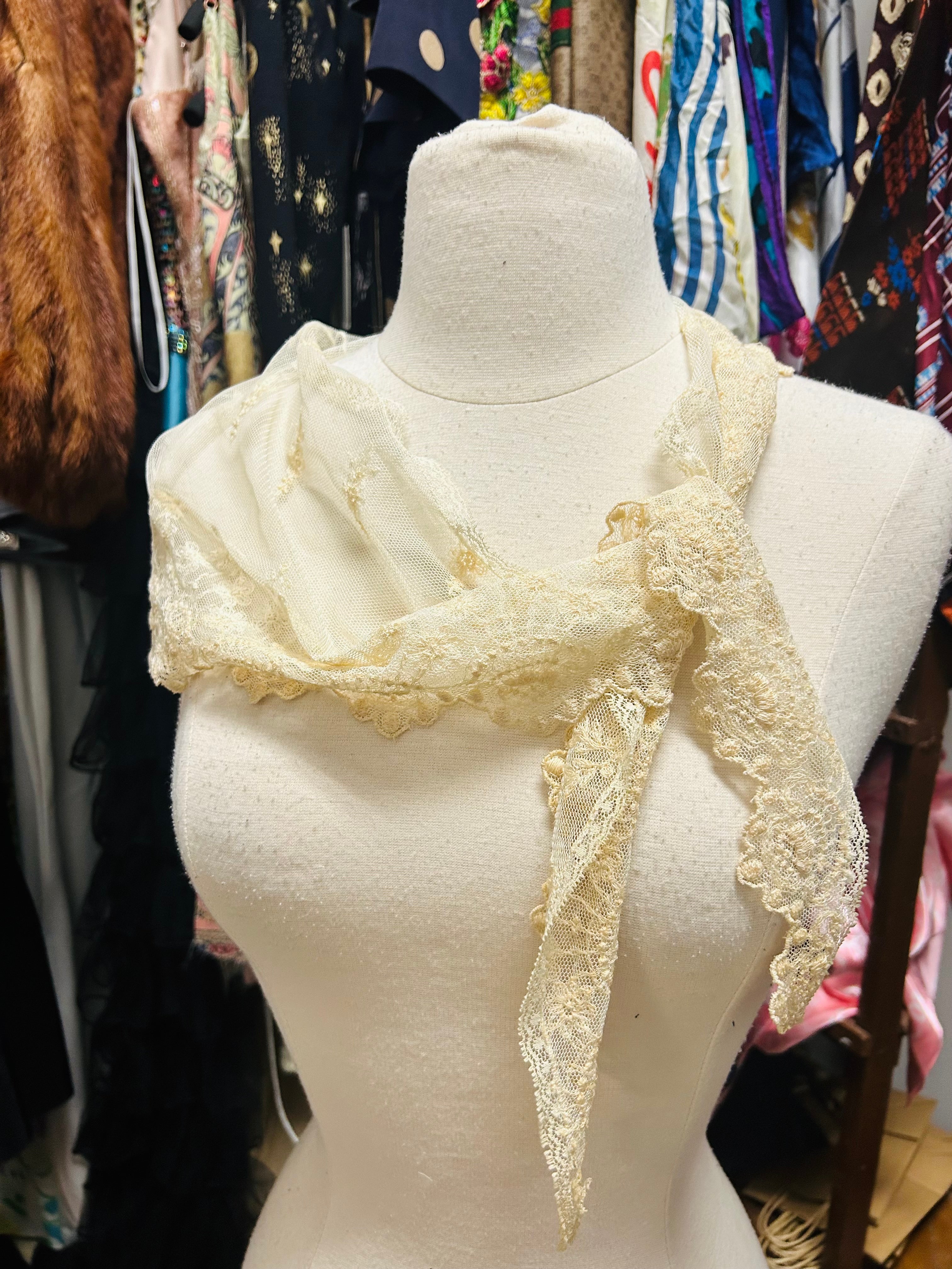 Vintage Crochet Lace Scarf or Waist Tie