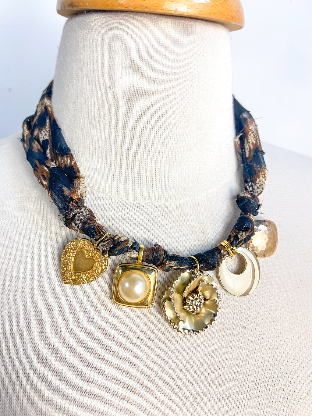 OOAK Gold Multi Charm Scarf Necklace