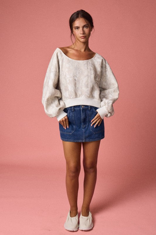 Nature Camo Print Off-Shoulder Ls Top