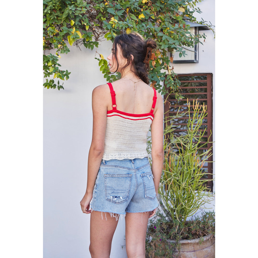 Patterned Sweater Crop Tank Top with Contrast