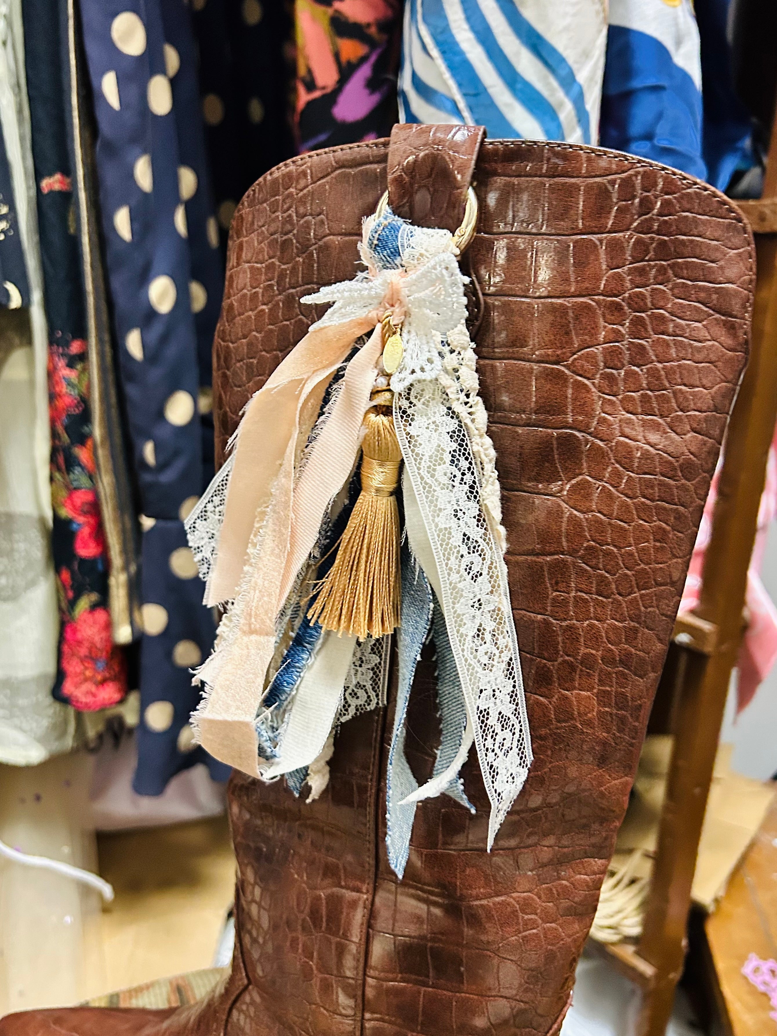 OOAK Denim & Tassel Bag/Boot Charm