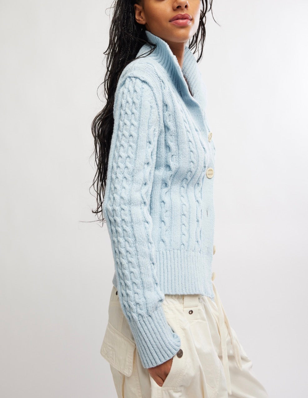 FREE PEOPLE CABLE COLLAR CARDI