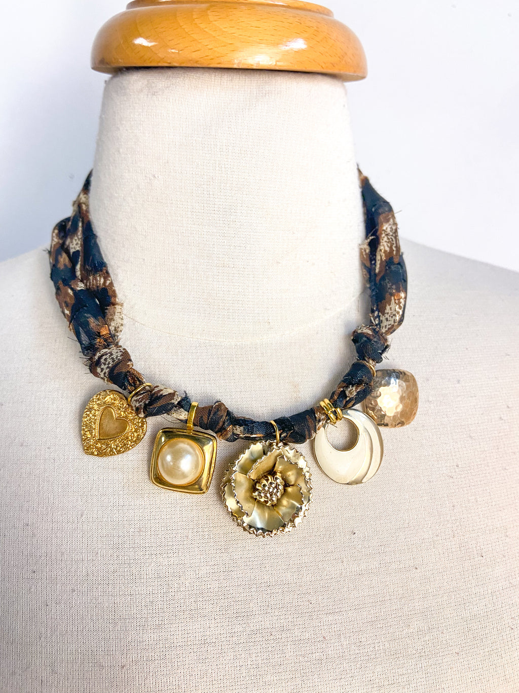 OOAK Gold Multi Charm Scarf Necklace